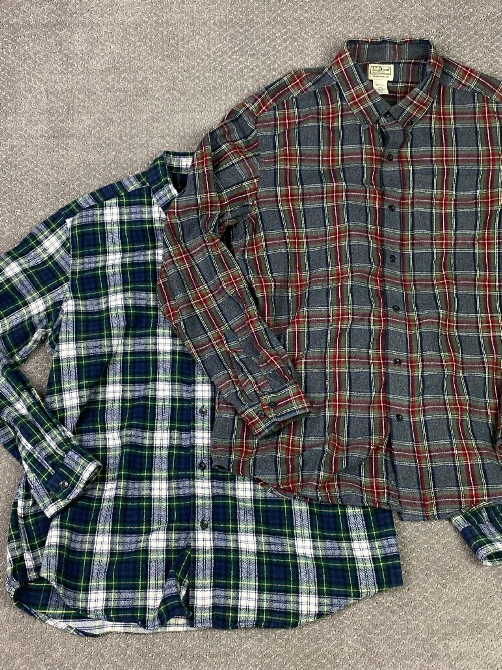 LL Bean Scotch Plaid Flannel Shirt Lot of 2 Mens Large Button Down Up 228061